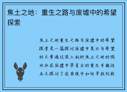 焦土之地：重生之路与废墟中的希望探索